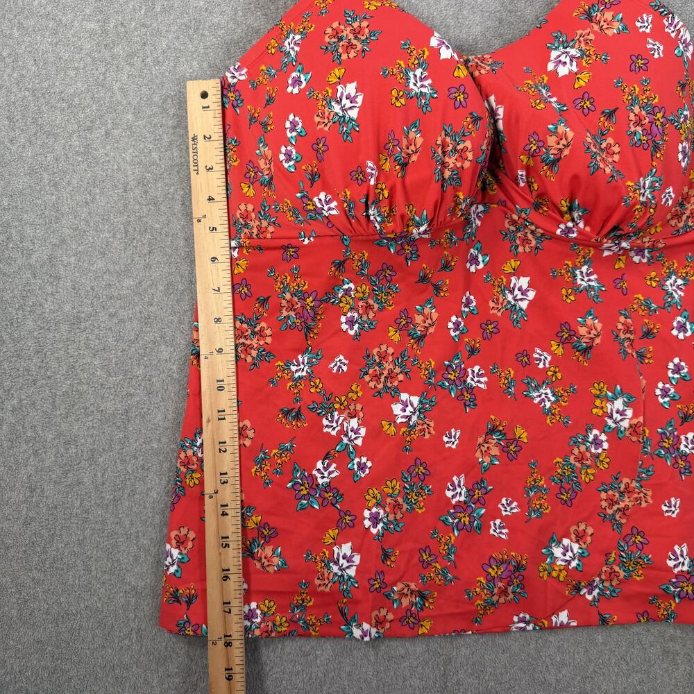 Swimsuits For All Red Floral Underwire Tankini Top Size 42DD Built-In Bra Swim - Picture 5 of 10